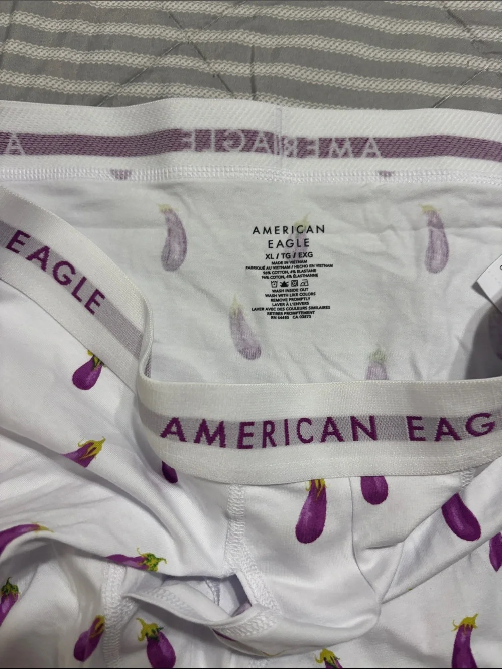 American Eagle Outfitters White Boxer Briefs with Purple Eggplant Pattern